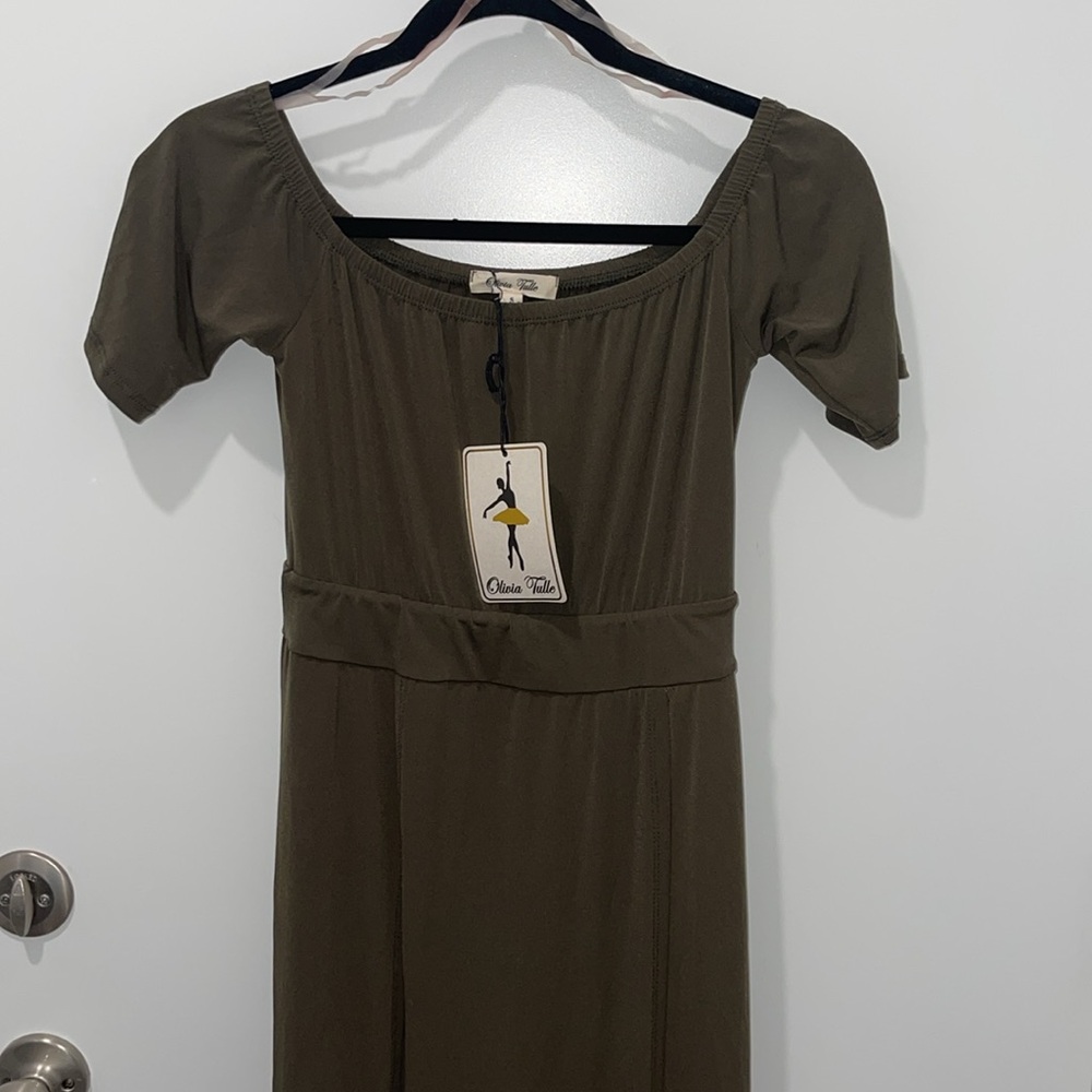 Elegant Olive Green Maxi Dress and Romper - Picture 2 of 8